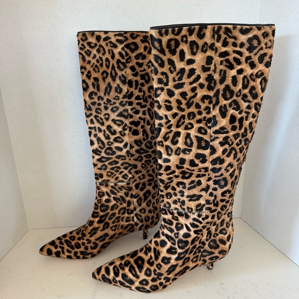 Veronica Beard Heldi Tall Heeled Boots | Animal Print | Size 6 | New Without Box